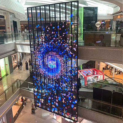 Ecrã LED de vidro transparente incorporado 3,91 mm-7,82 mm Publicidade de edifícios