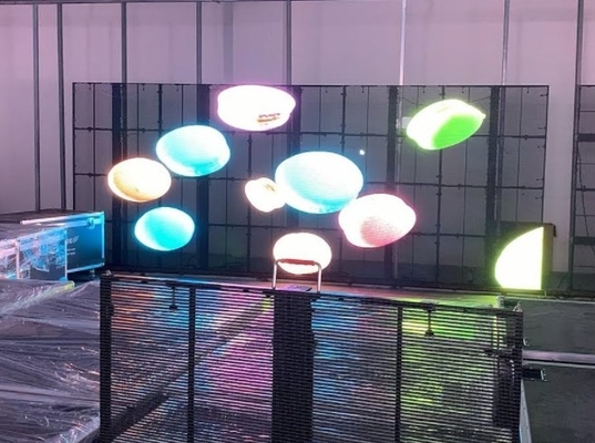 A propaganda de tela transparente do diodo emissor de luz do vidro de 100 x de 50cm indica o FCC do ODM de 32873 pixéis